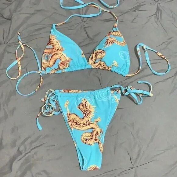 Romwe size large junior dragon swimsuit with sarong - Picture 2 of 5